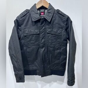 Quiksilver Kids Black Waxed Cotton Utility Bomber Jacket Size S (8–10) Boys‎
